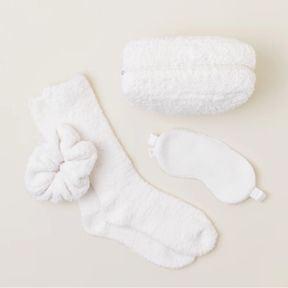 NWT Barefoot Dreams ivory set: eye mask, hair scrunchie & socks